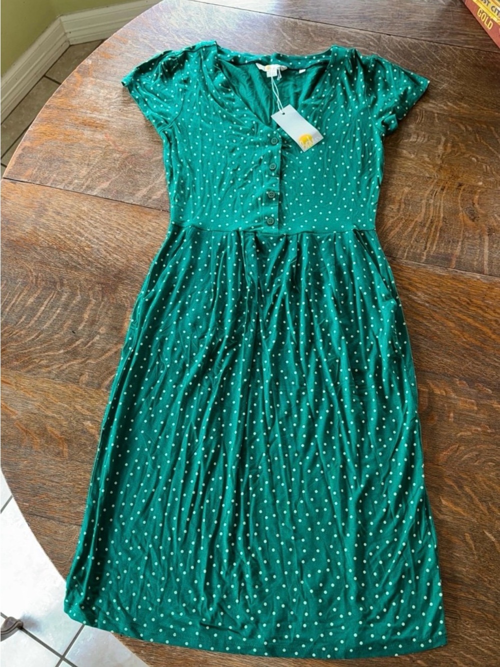Boden Green Polka Dot Midi Dress